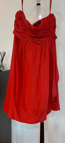 Vestido Corto Strapless Rojo De Seda. Talla 6
