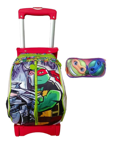 Mochila Con Carro Y Lapicera Tortugas Ninja Ideal Nivel Kinder