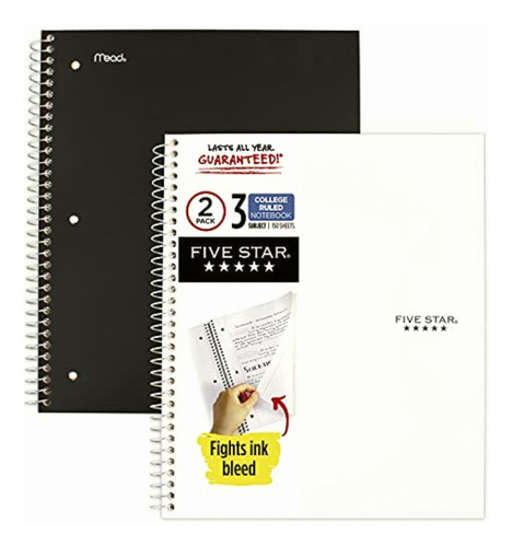 Five Star Spiral Notebook, 3 Subject, 150 College Ruled