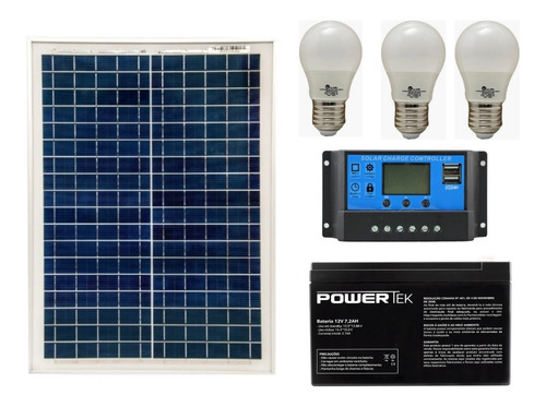 Lampada 12v 3w+painel Solar 20w+bateria 7ah+controlador 10a 