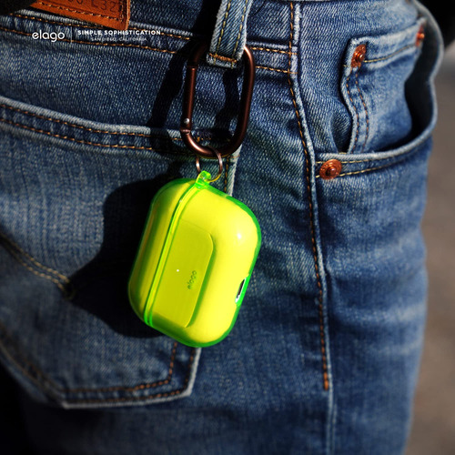 Funda Para AirPods Pro De Tpu Con Gancho Color Amarillo Neon