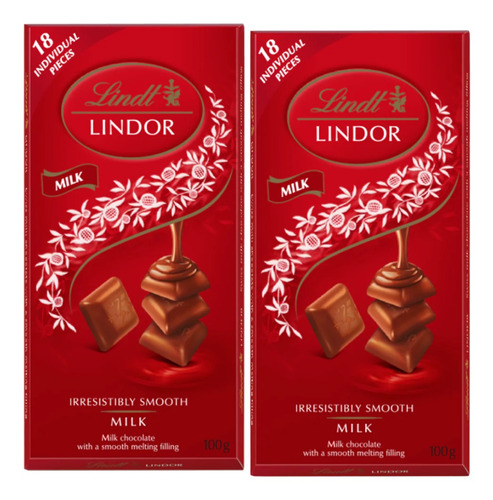 Chocolate Lindt Lindor Con Leche Relleno 100gr. X2