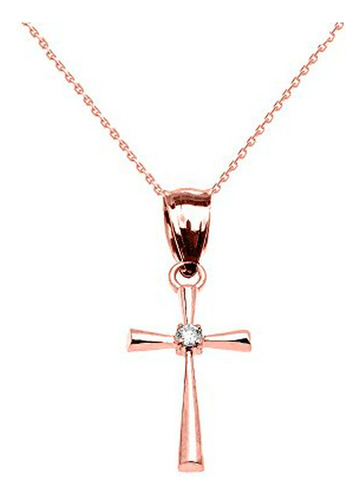 Collar - 10k Rose Gold Solitaire Diamond Cross Delicate Pend