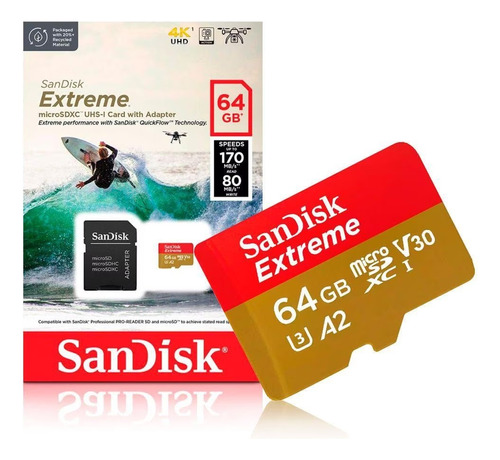 Tarjeta Memoria + Adaptador Sandisk Xtreme 64gb Micrsd