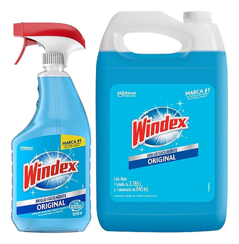 Limpiador Windex 3.78 Lt + Atomizador 640 Ml Limpia Vidrios