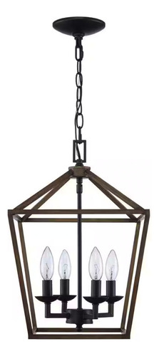 Lampara De Techo Rustica De Madera Sintetica 4 Luces 12'' Estructura Marrón