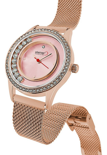 Reloj De Mujer Giratorio Steiner Manecillas Delgadas 32 Mm Correa Oro rosa Bisel Oro rosa Fondo Oro rosa
