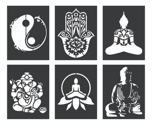 Kit X 6 Stencil 17x22cm Buda Zen Fatima Yin Yang Yoga Deco 