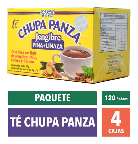 Imagen 1 de 4 de (4 Cajas) Té Chupa Panza (jengibre, Piña Y Linaza) Gn+vida