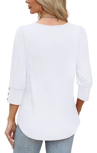 Camiseta De Manga Sete Quartos Com Gola Redonda E Botões