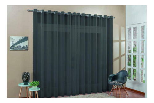 Cortina Para Quarto Em Tecido Voal Liso Preto 3,00x2,80