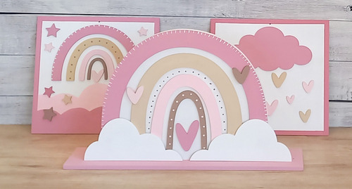 Velador Lámpara Infantil Arcoiris Bebes,niños,niñas Blanco Rosa Claro