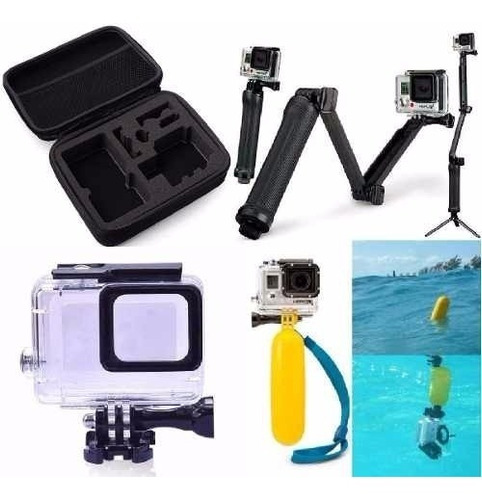 Kit Gopro 5 6 7 Black Caixa Estanque Bastão 3way Boia Maleta