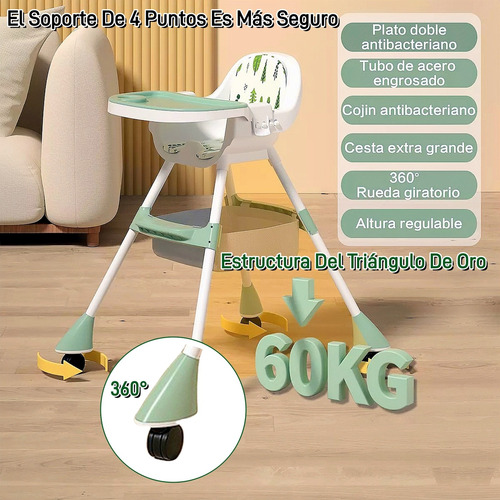 Silla De Comer Bebe Plegable, Seguridad Máximayfácillimpieza Taburete Multifuncional Para Bebé Rosa
