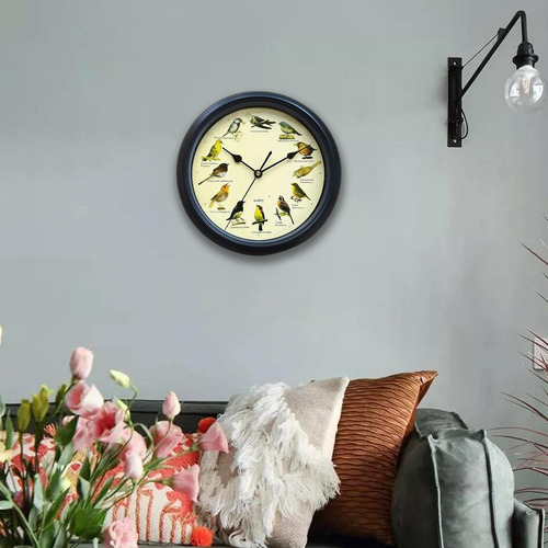 Reloj Musical Con Sonido De Pared Para Pájaros, Negro 32cm