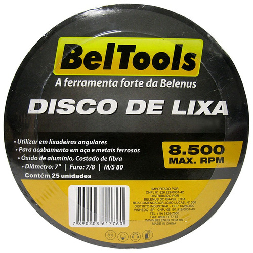 Kit C/ 25 Disco De Fibra Lixa Aço 7x7/8 G36 Beltools