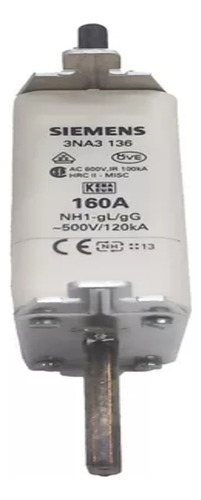 Fusível Nh Retardado T.1 160a 500vca 3na3136 Siemens