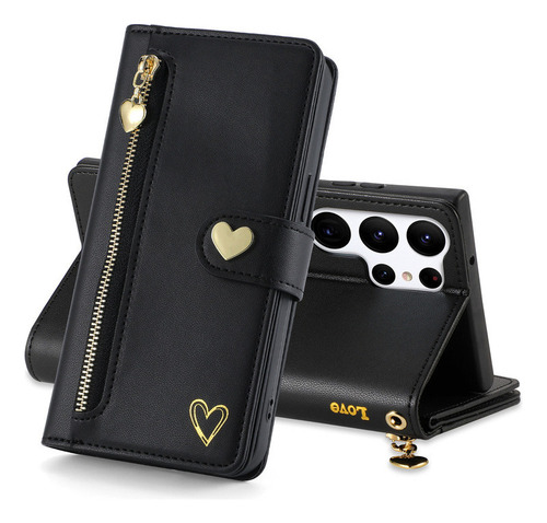 Jing Funda De Piel Tipo Cartera Con Cremallera Para Samsung