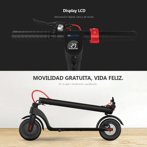 Imagen 3 de 10 de Monopatín Bestron X7 Scooter Eléctrico Plegable 350w Lh