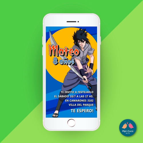 Invitación Virtual Digital Imagen - Sasuke (serie Naruto)