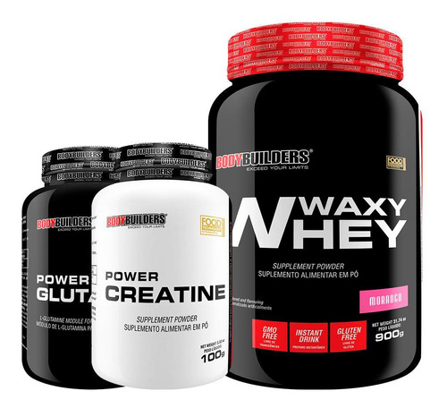 Kit Waxy Whey 900g+ Power Creatine 100g+ Power Glutamine