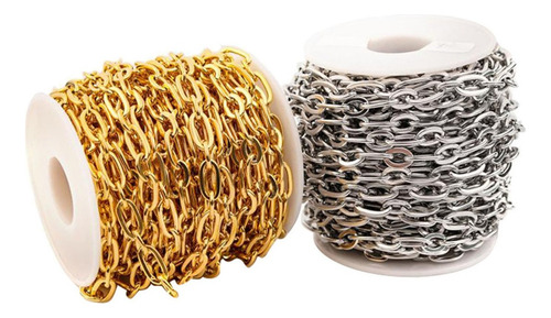 2 Rollos De Cadena De Cable De Acero Inoxidable Dorado Y