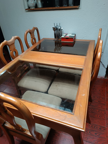 Comedor Madera Doble Vidrio De 6 Puestos Negociable