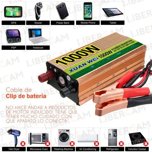 Imagen 5 de 10 de Inversor Convertidor 1000 W 12v 220v Pico 2000 W