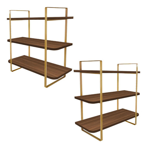 Kit 02 Prateleiras Parede Tripla Hone 25cm Modelo Industrial Cor Dourado/villandry