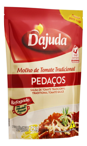 Molho de tomate tradicional D'ajuda Food Service sem glúten em sachê 2 kg