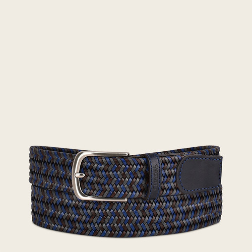Cinturón Tejido Para Caballero En Piel Genuina Gris Azul Talla 36