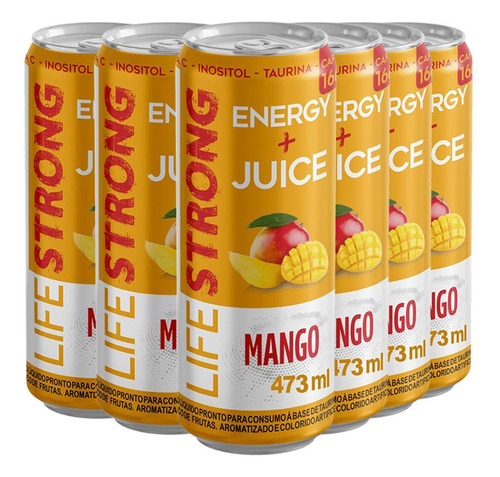 Energético Life Strong Energy Drink Latão 6 Unidades Mango
