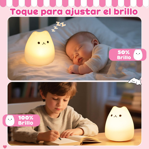 Luz Nocturna Gato Silicona 7 Colours Para Bebé Niño Regalos