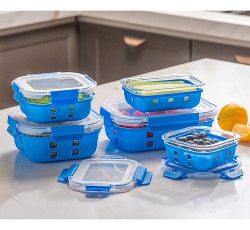 Recipiente Contenedor Vidrio Funda Silicona Hermético Ew 5pz