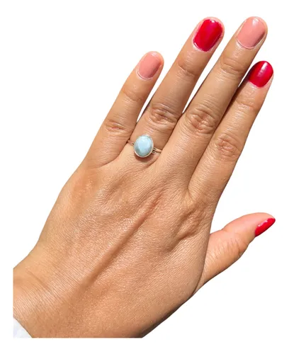comprar Anillo Ajustable Larimar Azul Plata Fina Ley .925