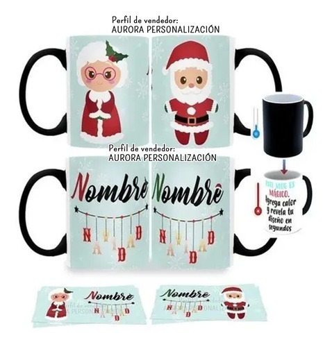 Mugs Mágico Pareja Duo Tazas Navida Nombre Papá Noel Santa