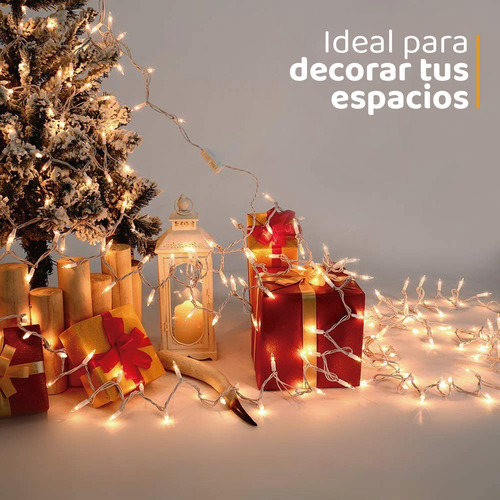 Imagen 4 de 8 de Guirnalda Luz Led Luces Tira 100 Luces Calidas 10m A Pila