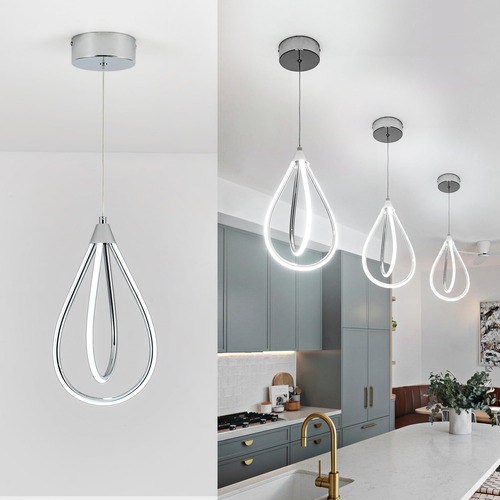 Lámpara Colgante Led Cromada Ajustable Para Cocina