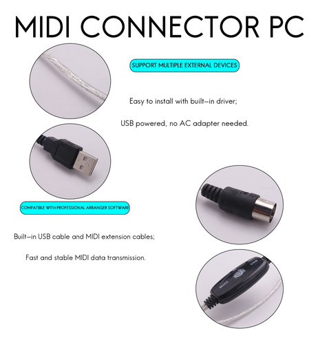 Conector Convertidor De Cable Midi A Usb Para Pc A Sintetiza