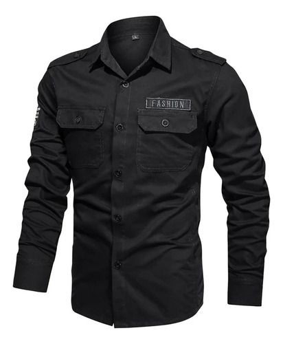 Camisa Militar Tipo Cargo Para Hombre, Manga Larga, Casual