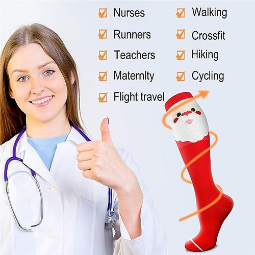 6 Pares De Calcetines De Compresión Navideños, Calcetines De