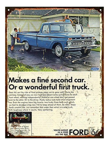 Cartel Chapa Publicidad Antigua Camioneta Ford F100 1966