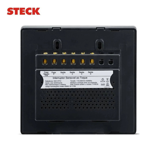 Interruptor Touch Wifi 4x4 4 Módulos Preto Smarteck