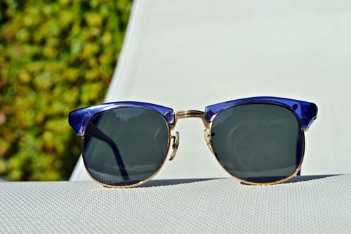 Anteojos De Sol Vintage Combinados Marco Azul Negro Azul Dorado