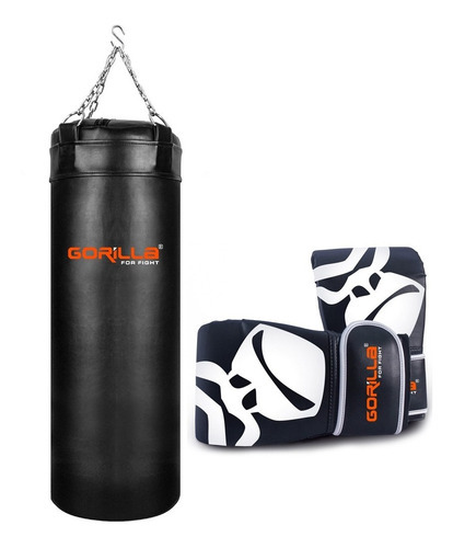 Kit Boxe Box Saco De Pancada + Luva Bate-saco Pro Gorilla Cor Preto