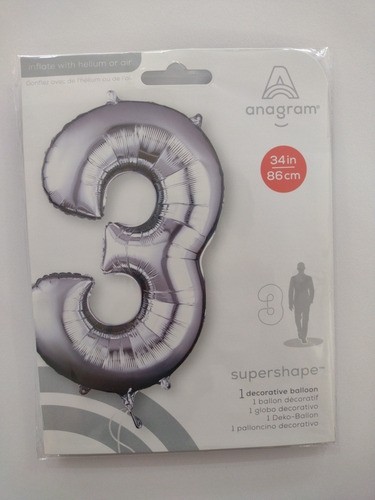Globo Jumbo Metálico Plata 34 Variedad De Números (0 Al 9)