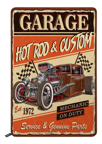 Póster De Garaje Swono Tin Rod Car Custom Mechanic On Duty V