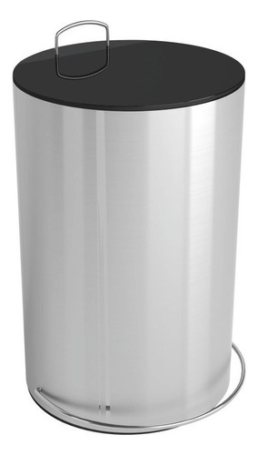 Lixeira Redonda Inox Tampa Preta 12 Litros Solo Cor Prateado