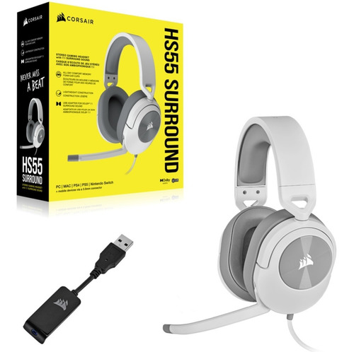 Imagen 10 de 10 de Auricular Gamer Corsair Hs55 Surround Blanco 7.1 Pc Ps Xbox