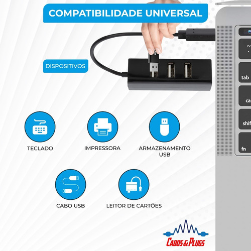 Pocket Hub Usb C 4 Portas Usb 2.0 Portátil P/ Celular Tablet